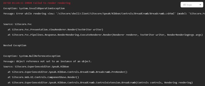 Failed to render rendering error