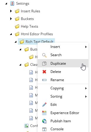 HTML Editor Profiles in Sitecore Tree