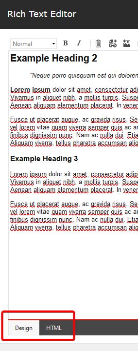 Design versus HTML tabs in Rich Text Editor